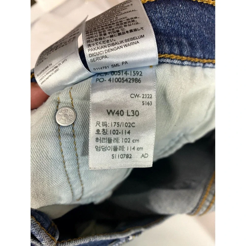 Levi's 514 Jeans Mens 40x30 Blue Denim Stretch Dark Wash Whiskered Straight Leg